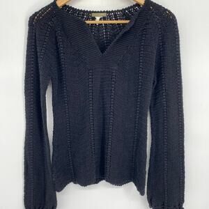 J.Crew Sweater Loose Open Crochet Knit Black Whimsigoth Festival Bell Sleeve Med